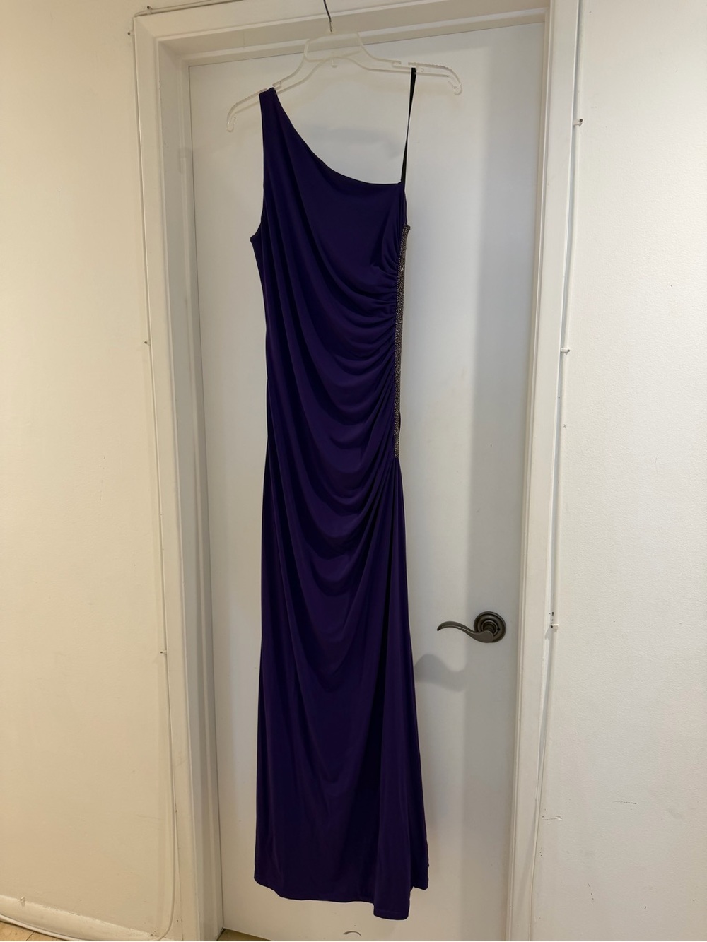 Laundry By Shelli Segal One-Shoulder Purple Gown with Side Embellishment